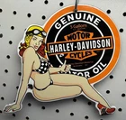Harley-Davidson Motor Oil Sign - Racing Pinup Girl Porcelain Sign Vintage