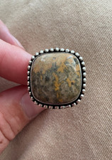 925 Sterling Silver Large Square Jasper Caboc...