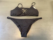 NEW black  L  SPACE   two piece swimsuit bikini size D cup