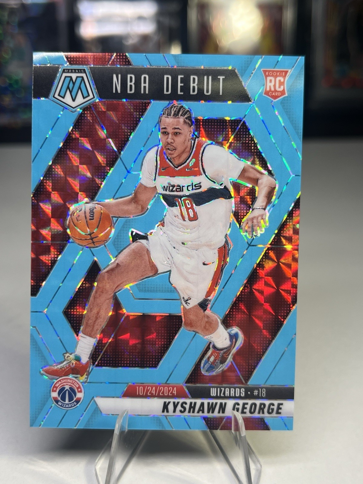 2024-25 Mosaic Kyshawn George RC Blue Fluorescent NBA Debut #/75 Wizards