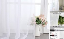 Sheer Curtains 108 Inches Long, Extra Long Rod 42"W x 108"L Pack of 2 White
