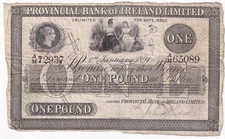 Ireland Provincial Bank of Ireland £1 1st September 1891 Cut Cancel & Rejoined C