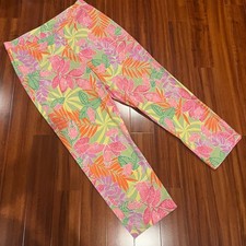 Lilly Pulitzer Vintage Pants Crop Capri Frog Tropical Print Pink Green Multi 8