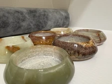 Set of 12 Carved Stone Marble Onyx Bowl Tealight Candle Holder round 