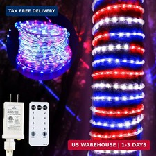 4th of July Decorations outdoor Lights, 33ft 400LED Red White and Blue Rope Ligh