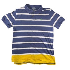 Polo Ralph Lauren Polo Shirt Boys XL 18-20 Blue White Striped Yellow Pony Logo