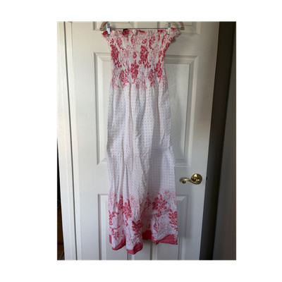 Speed Control Women's M Strapless Smocked Tropical Flower Cotton Maxi Dress