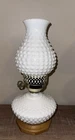 Vintage Milk Glass Hobnail Hurricane "Oil Lamp Style" Electric Table Lamp 13.5”