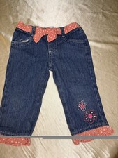 VintageGirls Size 4 Embroidered Flower Denim Jeans with Polka Dot Ruffles Sash