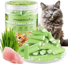 Cat Grass Teething Sticks, 3.52Oz Edible Natural Dried Cat Grass Treats with Chi