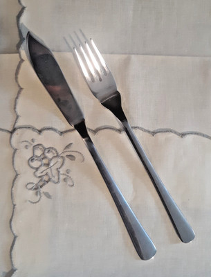 Chromolit Edelstahl Germany 6 Forks 6 Knives Vintage Silverware Fischbesteck