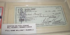 Bill Russell Signed Autographed Bank Check PSA DNA Boston Celtics HOF Legend