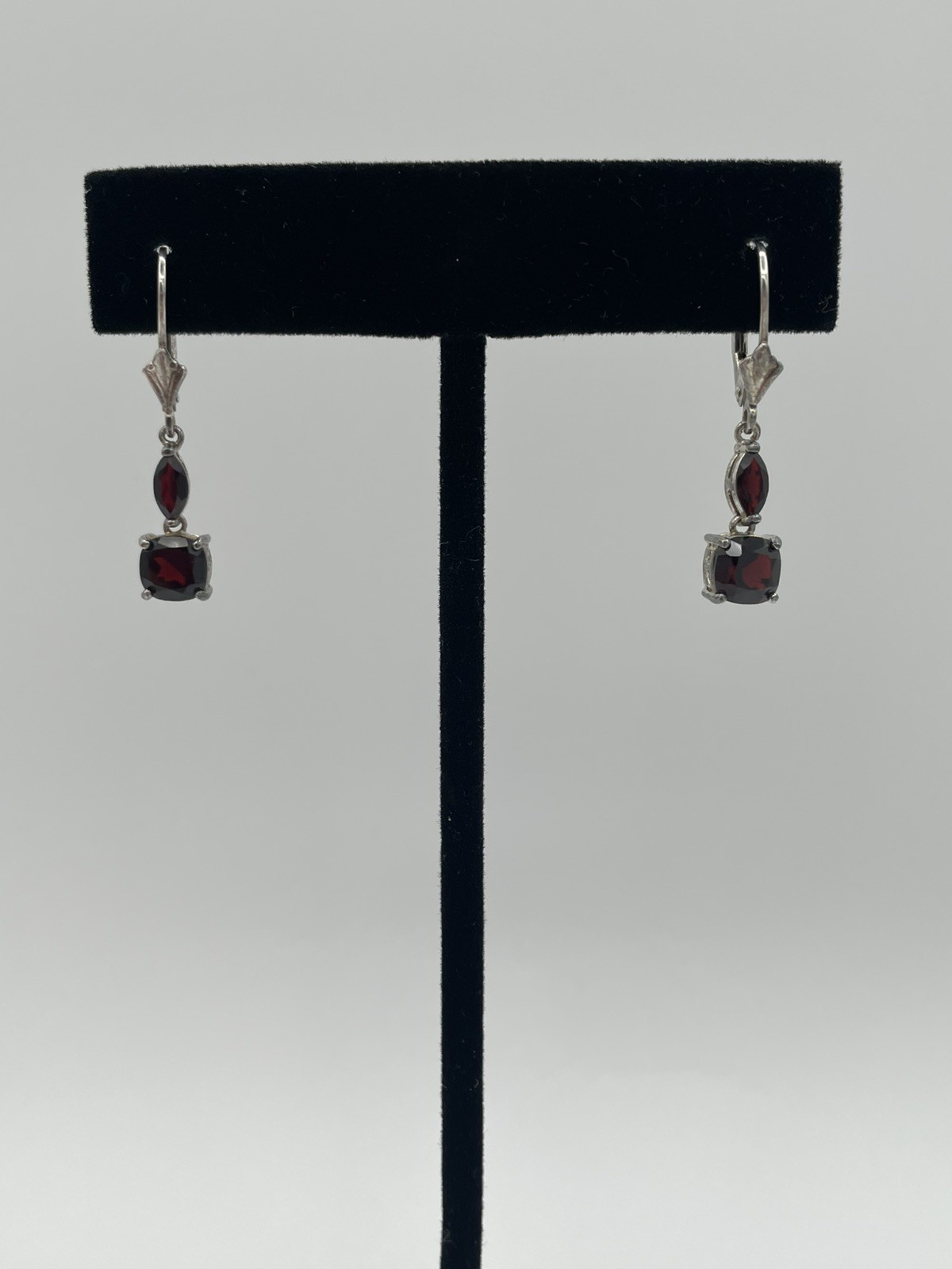 Leverback 925 Sterling Silver Simulated Garnet Do… - image 4