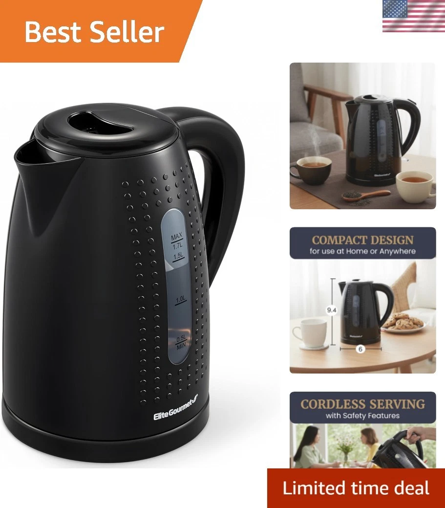 1.7L Electric Water Kettle, BPA-Free, Fast Boil, Auto Shut-Off, Boil-dry Prot...