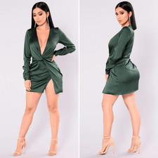 Fashion Nova Sugar Free Dress Hunter Green Satin Mini Dress XL