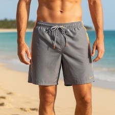 Nike Board Shorts Men's Size L Swim Trunks Mesh Gray Neon Orange Drawstring Poly