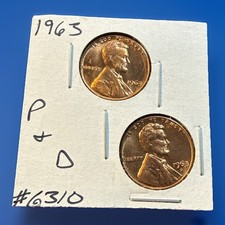 1963-P & D Lincoln Memorial Cents. Two Cherry Red BU Coins From OBW Rolls. #6310