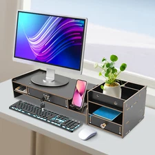 Lockable Drawer Monitor Riser 180 Rotation Black Computer Monitor Booster Stand