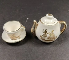 Vintage Miniature White with gold trim Porcelain 4 Piece Coffee / Tea Set