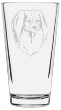 Phalene Dog Themed Etched All Purpose 16oz Pint Glass