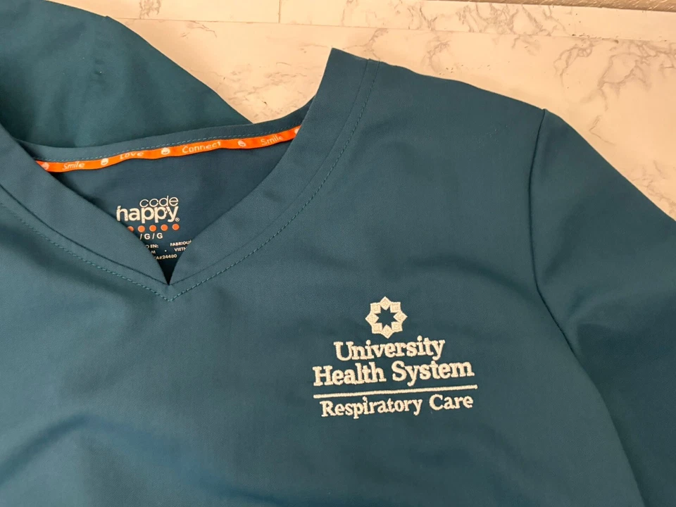 University Health System Respiratory Care Scrub Tops Womens L Teal Lot Of 2 - Image 2 of 4