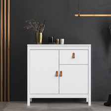 Retro Side Cabinet Vintage Storage Cupboard Modern White Small Sideboard Unit