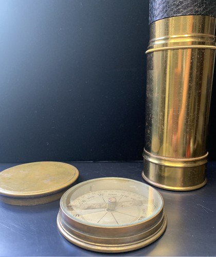 Antique Brass Spyglass & Compass Made in France 3 Draw Telescope 10” to 29.5” - 第 7/24 張圖片