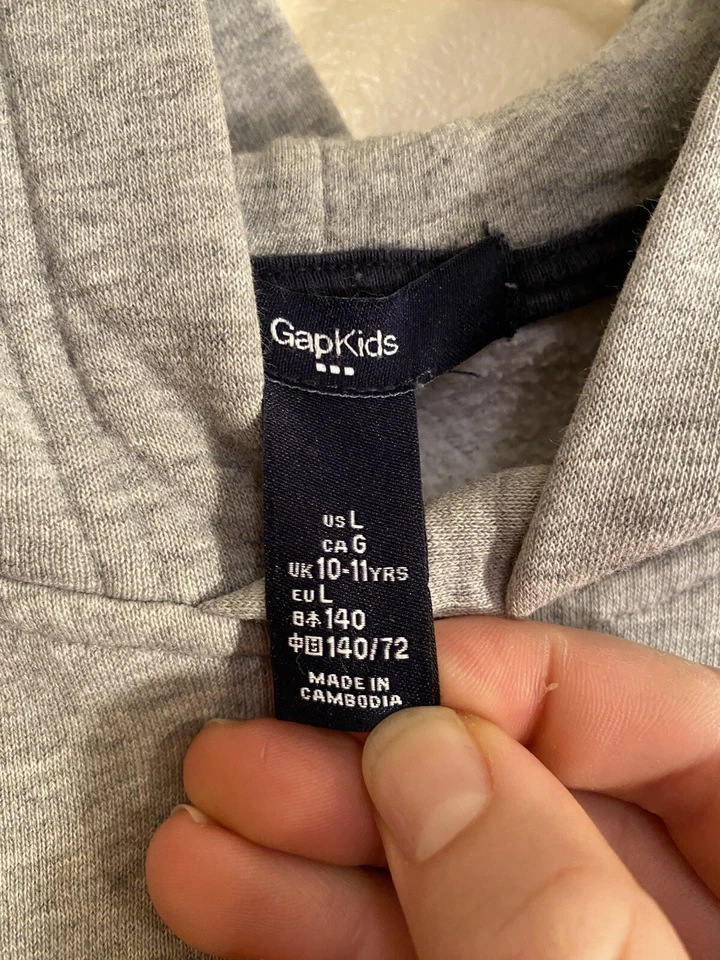 Gap Kids Classic Logo Cotton Hoodie Sweatshirt Large Gray Blue Front Pocket - Image 3 of 4