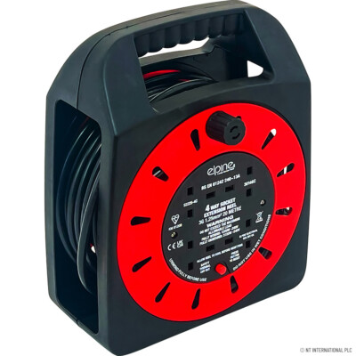 4 Wege Schwerlast Kabel 20m Meter Verlängerungsrolle Kabel Netzbuchse 13 Amp Neu