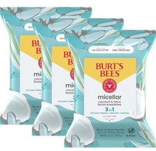 Burt's Bees Coconut  Lotus Face Wipes/Micellar Makeup Remover/30 Ct. 3-Pack 