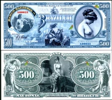 BRAZILCH 500 CRUZEROS PRIVATE ISSUE FANTASY ART NOTE BEAUTIFUL, LOVELY LADIES!