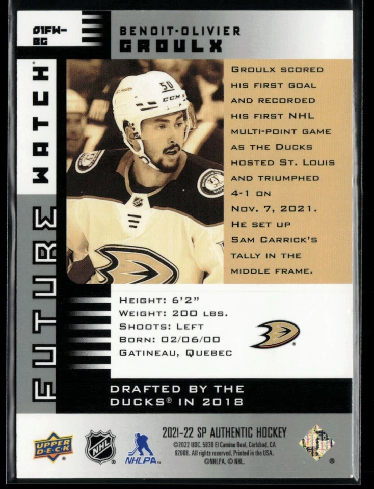 2021-22 SP Authentic '01-02 Retro FW #01FW-BG Benoit-Olivier Groulx RC 402/900 - Image 2 of 2