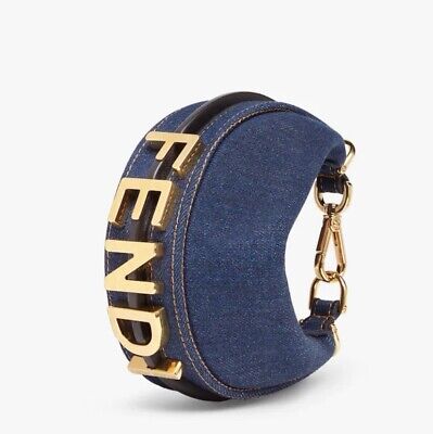 New Authentic FENDI Nano Fendigraphy Denim Hobo Charm bag in New Authentic FENDI Nano Fendigraphy Denim Hobo Charm bag in