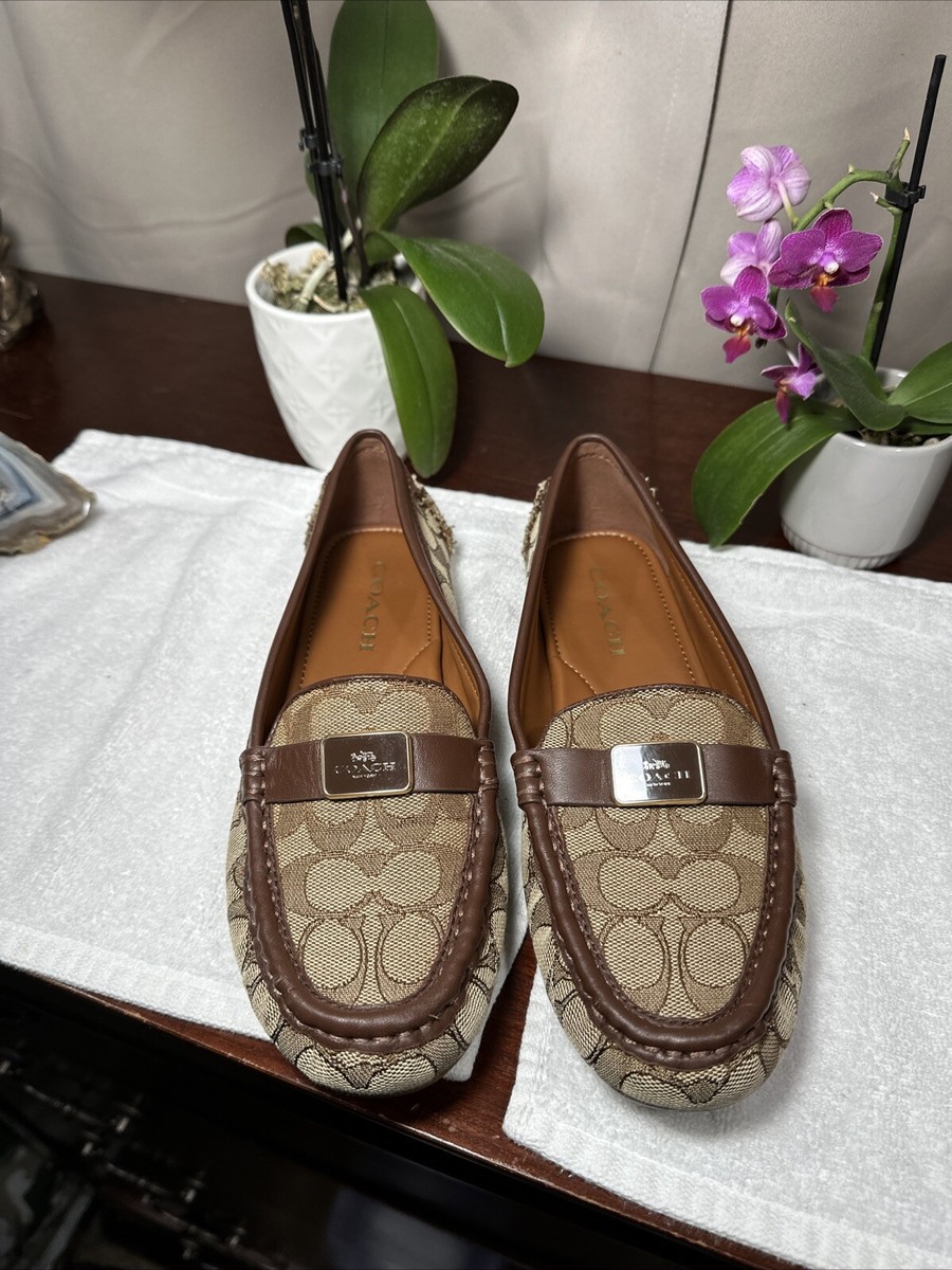 Coach Mona Driver Signature Walnut Brown Jacquard Womens