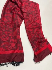 Red & Black Floral Print Scarf Rayon & Acrylic Blend 26" wide 66" long