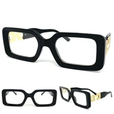 Womens Classy Elegant Retro Modern Style Clear Lens EYE GLASSES Black Gold Frame