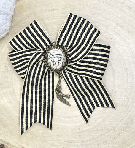 Black Ivory Candy Stripe Hair Bow Slide Clip Barette Ouija Board Cameo Swallow - Picture 5 of 6