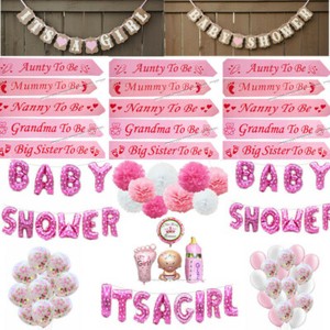 Girl Pink Baby Shower Bunting Banner Photo Booth Props Balloons Sashes Pompoms Ebay