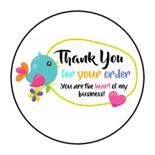 30 1.5" THANK YOU BIRD HEART FAVOR LABELS ROUND STICKERS*