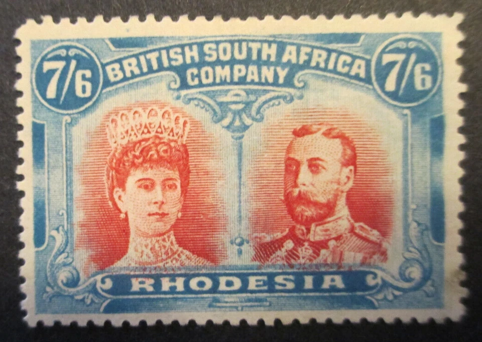 Rhodesia/British South Africa Co - 1910~13 - 7/6d (SG 160) Carmine & Light Blue - Image 2 of 2