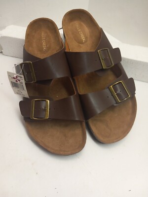 Falls Creek Mens Brown Double Buckle Sandals Size 11 Arch Support Adjustable