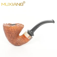 MUXIANG Sandblasted Briar Fleur Pipe Bent Wooden Tobacco Smoking Pipe Horn Ring 