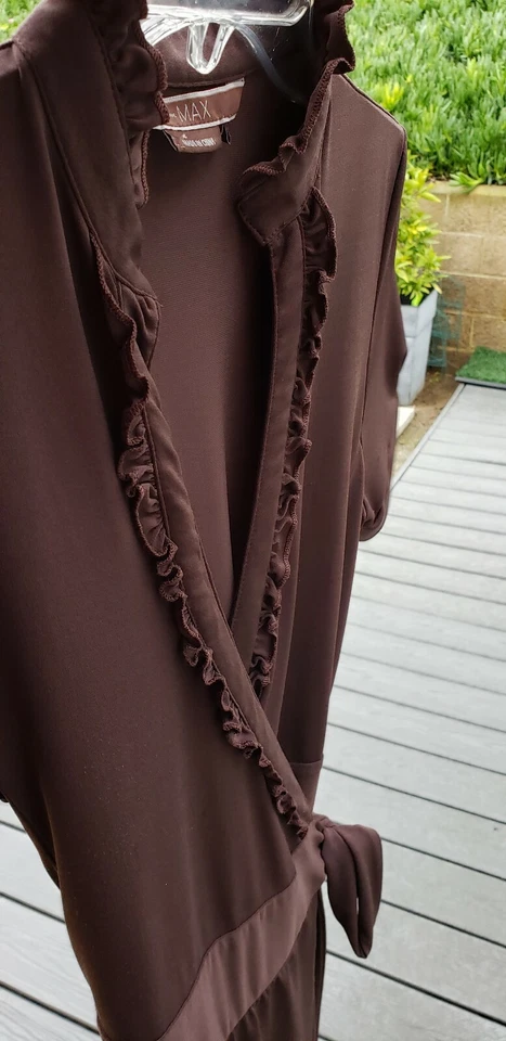 Max Espresso Brown Ruffle V-neck Soft Stretch Classic Light Spring Summer Wrap L — 第 4/4 张图片