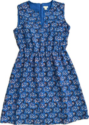 Women's J. Crew Dress Size 4 Blue Floral Sleeveless Knee Length NEW