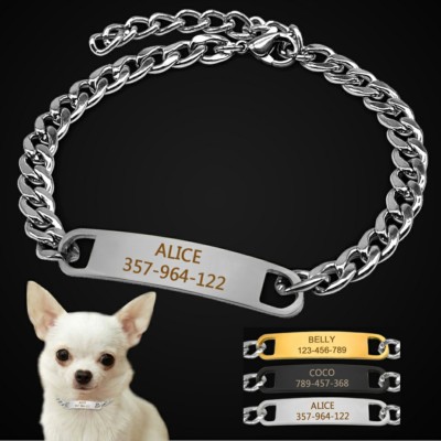 Collar Para Perro, con Placa Grabada, Nombre Y Teléfono, Cadena eBay