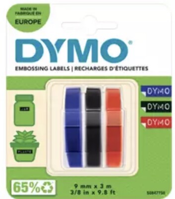 Original Dymo Klebeband - 1 Packung mit 3 Klebebändern Neu Schwarz Blau und Rot