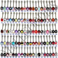 W100-100 Metal Tongue Rings Steel Bars Barbells Funny Nasty Wording Logo Picture