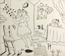 JOSE ESTEBAN MARTINEZ SURREAL MEXICAN WOMAN ETCHING