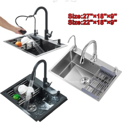 #ad Stainless Steel 27quot; Kitchen Sink Single Bowl Drop In Workstation Brushed Nickel $109.00