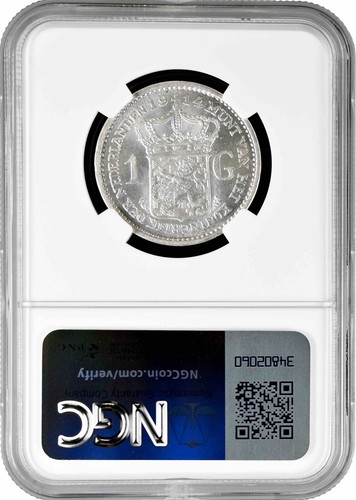 Netherlands 1 gulden 1914, NGC AU58, "Queen Wilhelmina (1890 - 1948)" - Picture 2 of 2